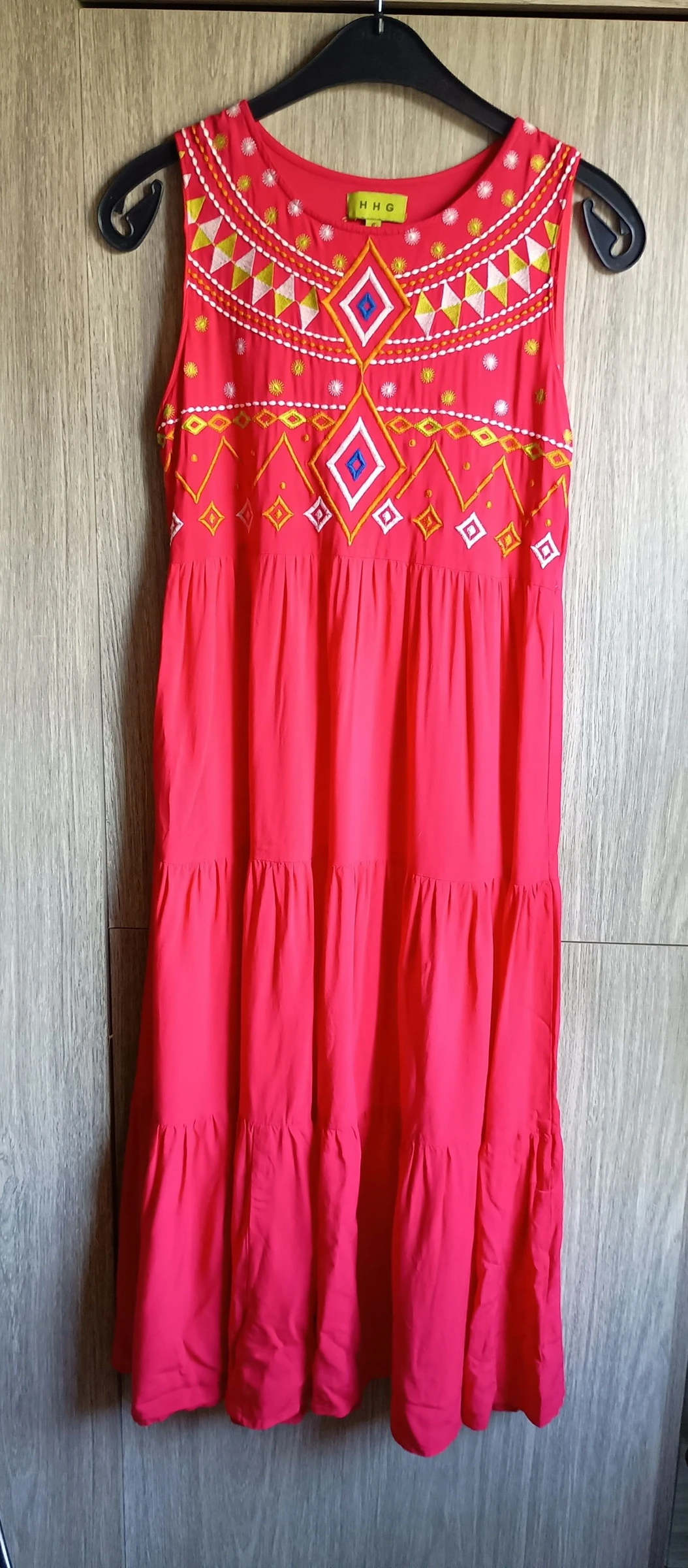 Hermoso vestido rosa intenso/rojo de HHG talla S. Con bordado estilo Ibiza – photo 2